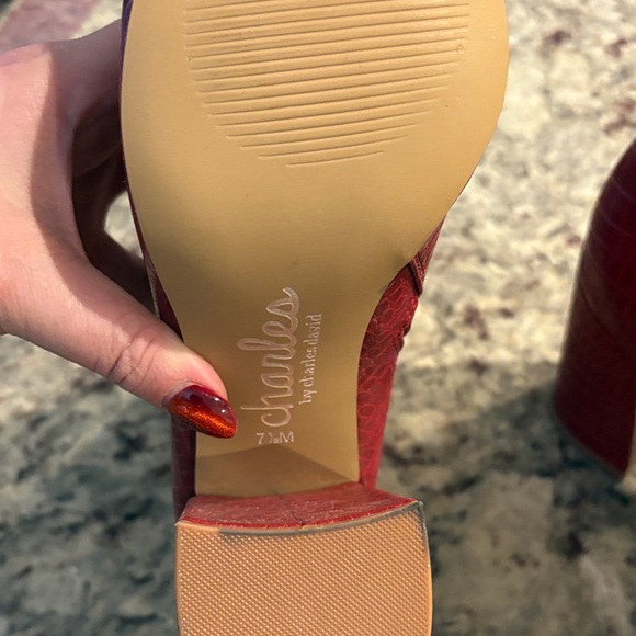 Charles By Charles David Burgundy Croc-Embossed Heeled Boots - Picture 6 of 6